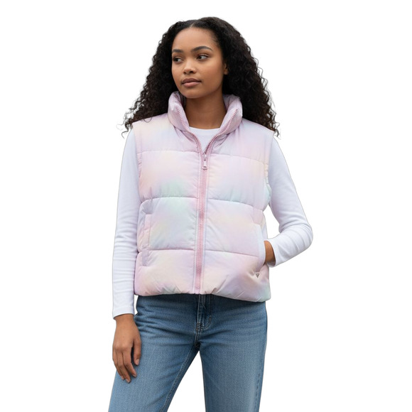 Juicy Couture Womens XL Rainbow Cloud Puffer Vest Boxy Zip Jacket Y2K Revival - Picture 1 of 12